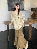 Black Friday Dodobye Elegant Batwing Sleeve Oversized Sweater Women Irregular Knitwear Outerwears Female Vintage Autumn Winter Clothes New