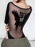 Dodobye-Y2K Bodysuit Women Sexy Coquette Long Sleeve T-Shirts Ladies One Piece Top Female Lace Hot Grunge Mesh Camisetas Ropa Mujer