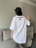 Dodobye Sporty Oversized T Shirt Women Letters Print Streetwear Harajuku Short Sleeve Cargo Tops Hippie Loose Y2k Clothes Summer