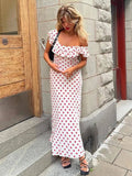 Dodobye-2024 Polka Dot Ruffles Bandage Maxi Dress Women Off Shoulder Slim Elegant Party Dress Summer Beach Holiday Sundresses