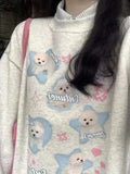 Black Friday Dodobye Kawaii Dog Print Oversized Hoodie Women Cartoon Long Sleeve Sweatshirt Japan Style Harajuku Loose Gray Cutecore Clothes