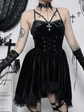 Women's New Temperament Elegant Dress 2024 Lace Splicing Diablo Style Tied Velvet Short Skirt