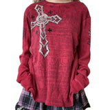 Dodobye Gothic Cyber Grunge Y2K Long Sleeve Tops 00s Vintage Graphic Oversize T-shirt Emo Alt Clothes Women Autumn O Neck Tees