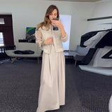 Dodobye 2 Piece Sets Women Outfits Coat Wide Leg Pants Suit Pocket Single Breasted Turndown Collar Jacket Loose Trousers Casual Ensemble