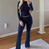 Dodobye 2 Piece Elegant Slim Fit Loungwear Outfits Women Pants Set Autumn Casual Long Sleeve Crop Top T-shirt + Leggings Pants Tracksuit