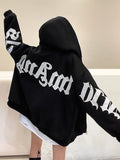 Black Friday Dodobye Letter Printed Zip Hoodie Women Gothic Grunge Punk Hooded Oversize Jacket Coats Streetwear Sweatshirts for Female Tops