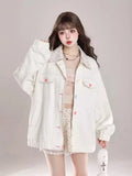 Black Friday Dodobye Kawaii Baseball Jackets for Women Lapel Patchwork Button Up Casual Top Coat Japanese Style Fashion Autumn Winter Clothes