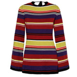 Dodobye Sexy Backless Tie-up Long Sleeve Dress Chic Women Elegant Lady Knitted Striped Mini Dress Summer Beach Holiday Club Party