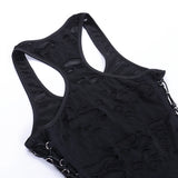 Women's Gothic Design Top 2024 New Summer Music Festival Punk Rip Mesh Design Camisole Tank Top