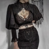 Women's Gothic Tops Short Blouse Women Featured Lace Wrap Design Dark Court Style High Neck Crop Top