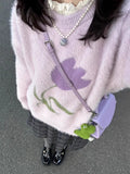 Dodobye Sweet Fashion Purple Waterproof Mink Pullovers Lazy All-match Loose Knitted Tops Women Y2k O-neck Long Sleeve Sweaters Mujer