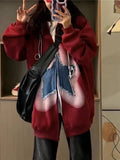 Black Friday Dodobye Y2K Zip Up Hoodie Women Sweet Star Graphics Sweatshirts Fashion Red Oversized Sport Coat Grunge Female Harajuku Clothes