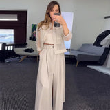 Dodobye 2 Piece Sets Women Outfits Coat Wide Leg Pants Suit Pocket Single Breasted Turndown Collar Jacket Loose Trousers Casual Ensemble