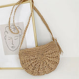 Dodobye Half Round Straw Bag for Women Summer Beach Rattan Shoulder Bag Zipper Woven Half Moon Crossbody Handbags Bohemia Vacation