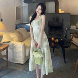 Dodobye Women Summer French Vintage Midi Dresses Print Elegant Party Sweet Female Clothes Korean Casual Red Evening Dress