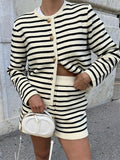 Dodobye Striped 2 Piece Knit Shorts and Cardigan Set