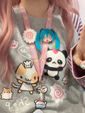 Dodobye Harajuku Stripe T Shirt E-girl Kawaii Chinese Panda Graphic T-shirts Women Cutecore Cartoon Raglan Sleeve Clothes Autumn