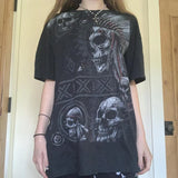 Dodobye 90s Vintage Aesthetic Crop Tops 2000s Emo T-Shirt Y2K Fairy Grunge Clothes Women Gothic Skull Skeleton Graphic Print Tees Shirts