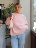 Black Friday Dodobye Pink Sweet Pullover Sweater For Women Round Neck Solid Color Loose Knitted Top Long Sleeve Female 2024 Autumn Fashion