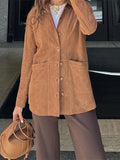 Dodobye Retro Brown Women Lapel Pockets Shirt Coats Fashion Long Sleeve Single Breasted Loose Jacket 2024 Casual Lady Autumn Streetwear