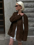 Dodobye Fashion Brown Lapel With Pocket Jacket Woman Casual Single Breasted Long Sleeve Coat 2024 Lady Autumn Warm High Street Outwear