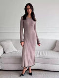 Black Friday Dodobye TARXUXY Long Sleeve Knitted Dress For Women Autumn Winter Slim Sexy Striped Sweater Long Dresses Female Elegant Party Clothes