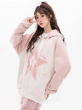 Black Friday Dodobye Star Pattern Zip Up Hoodies Women Oversized Streetwear Patchwork Sweatshirts Cutecore Fashion Aesthetic Kawaii Clothes