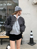 Black Friday Dodobye Baseball Woolen Coat Cropped Bomber Jacket Oversized Streetwear Loose Casual Korean Fashion Uniform Winter Clothes Women