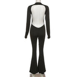 Dodobye 90s Vintage Rompers Overall Female Sexy Backless Skinny Jumpsuits Chic Women Long Sleeve Flare Pants Y2K Aesthetic Streetwear