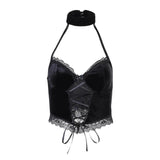 Women's Gothic Directional Design Top 2024 New Dark Style Lace Splicing Camisole Tank Top