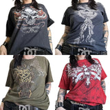 Dodobye Y2K Star Skull Print Short Sleeve Tee Cyber Grunge Graphic T-shirt Japanese Emo 00s Vintage Gothic T-shirt Women Men