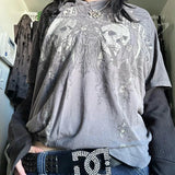 Dodobye Japanese Edgy 00s Retro Gothic Emo T-shirt Cyber Y2K Grunge Mall Goth Top Patchwork Full Sleeve Baggy Pullovers Tees