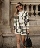 Dodobye Striped 2 Piece Knit Shorts and Cardigan Set