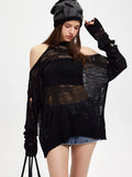 Black Friday Dodobye Y2k Spider Web Knitwear Hollow Out Sweaters Goth Mesh Hole Halter Collar Top Grunge E-Girl Pullover Streetwear Clothes