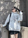 Black Friday Dodobye Star Print Hooded Women Long Sleeve Oversized Streetwear Hip Hop Grey Sweatshirt Loose Casual Autumn Winter Clothes Chic