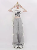 Dodobye Wide Leg Sweatpants Women Y2k Fashion Baggy Lace Straight Kpop Jogging Sports Pants Streetwear Casual Lady Grey Bottoms