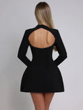 Black Friday Dodobye Elegant Long Sleeve Backless Mini Dress For Women O Neck High Waist A-line Club Party Sexy Bodycon Dress Solid Autumn New