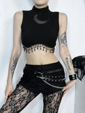 Women's Gothic Design Tops 2024 Summer New Small Vest Dark Moon Chain Small High Neck Sleeveless Tops for Women