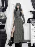 Women's Gothic Directional Design New Halloween Waste Dune Style Hooded Dress Long Dress