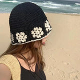 Dodobye Knitted Floral Bucket Hats For Women Spring Summer Sun Hat Female Crochet Fishermen Cap Outdoor Travel Basin Caps Panama Gorros