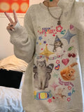 Black Friday Dodobye Kawaii Cat Print Hoodie Women Cutecore Long Sleeve Sweatshirt American Retro E-girl Kitten Angel Graphic Alt Clothes Y2k