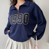 christmas outfit Dodobye 90s Numbers Embroidered Half Zip Sweatshirt