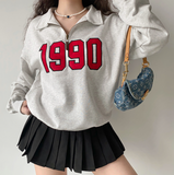 christmas outfit Dodobye 90s Numbers Embroidered Half Zip Sweatshirt