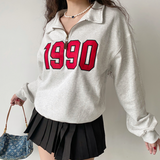 christmas outfit Dodobye 90s Numbers Embroidered Half Zip Sweatshirt