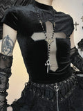 Women's Gothic Design Tops Summer New Mesh Splicing See-Through Cross Tank Top