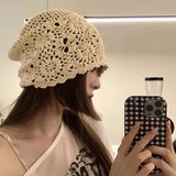 Dodobye Flower Knitted Bucket Hats For Women Handmade Crochet Hollow Basin Hat Ladies Skullies Cap Spring Summer Sunscreen Sun Hat Gorro