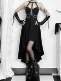 Women's Gothic Diablo Style Summer Long Dress 2024 New Hanging Neck Sleeveless Front Short Back Long Dresses