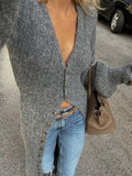 Dodobye V-neck Single Breasted Fashion Women's Long Cardigan Casual Lantern Sleeve Knitted Sweater Female Fall Winter Street Knitwear