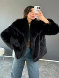 Black Friday Dodobye Fashion Cropped Faux Fur Jacket Coat Women's Long Sleeve High Street Female Outerwear Chic Lapel Collar Thick Coat Winter