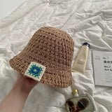 Dodobye Summer Ins Embroidered Crocheted Cut Out Women's Small Edge Bucket Hat